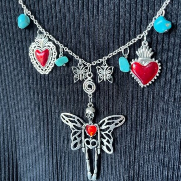 Handmade Day Of The Dead  "SKELEYFLY"  Necklace - Picture 2 of 5